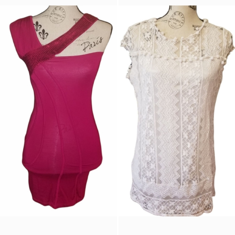 White and pink dresses .